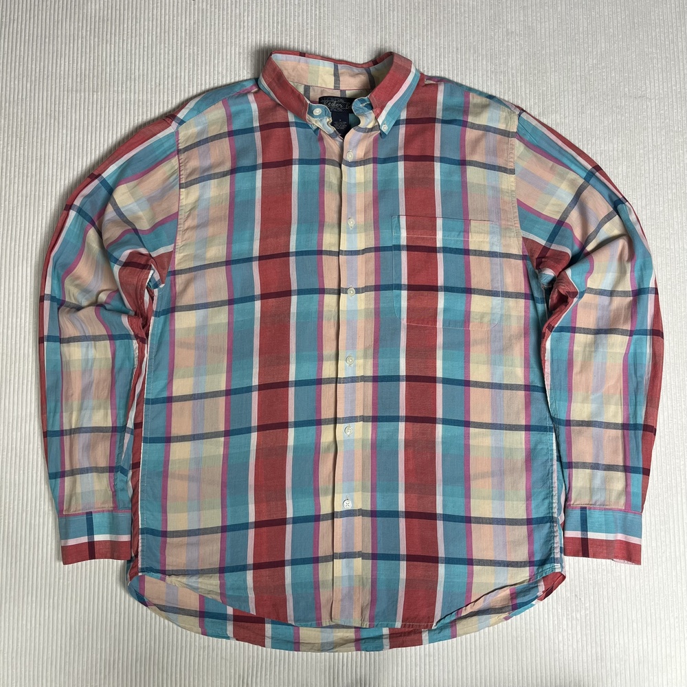 Keeler Bay Shirt Mens M Multicolor Plaid Long Sleeve Button Up Band Collar